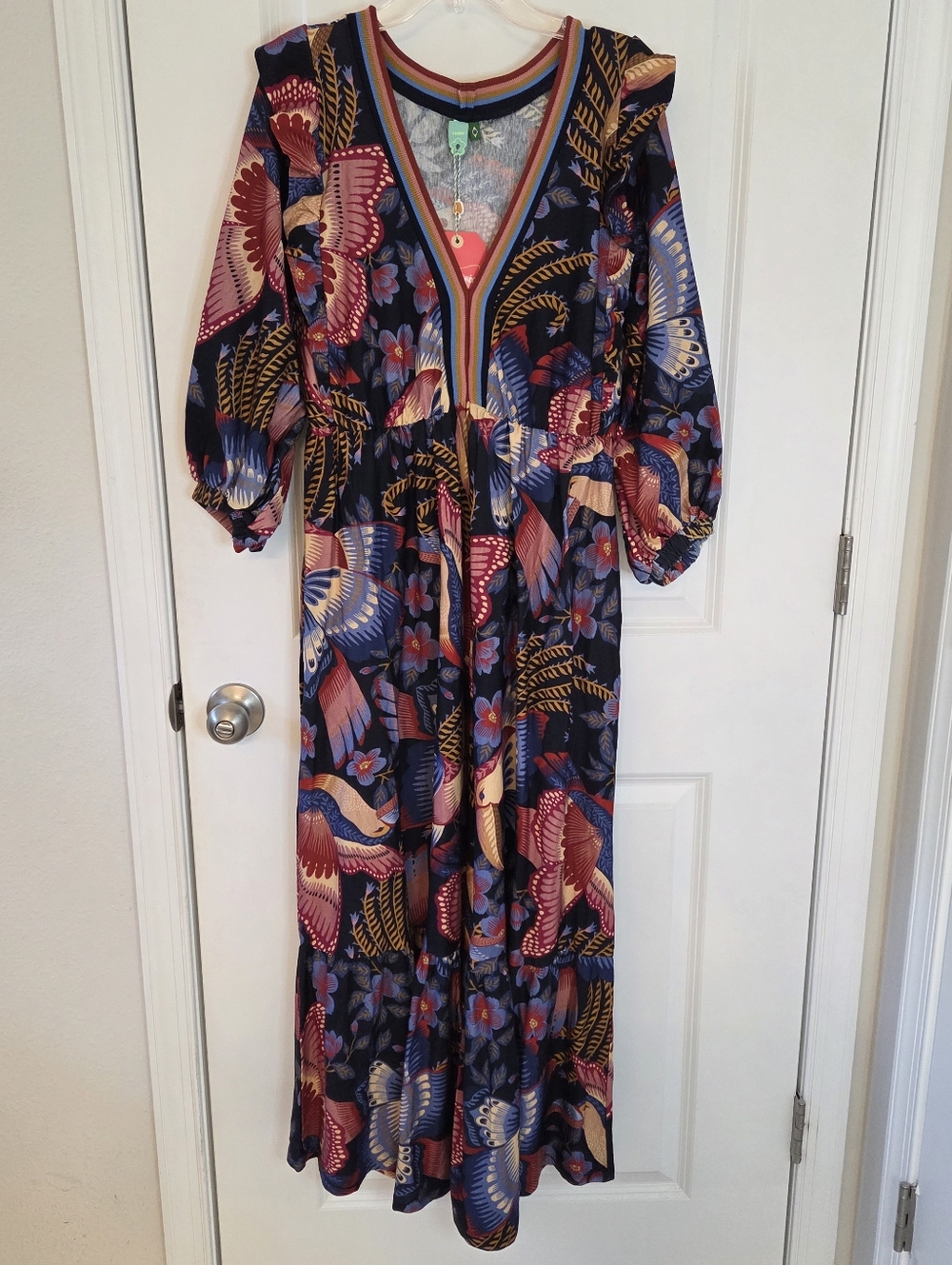 FARM Rio Multicolor Floral Bird Butterfly Print Maxi Dress